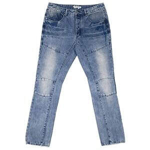 STAPLE Mens 36 Light Wash Paneled Moto Distressed Denim Jeans Button Fly